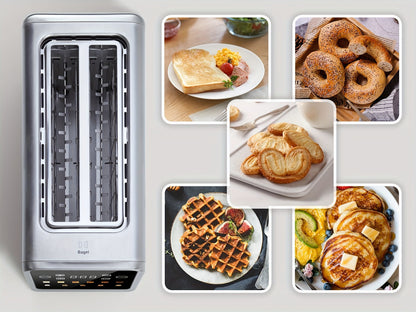 4-Slice Toaster Long Slot Stainless Steel – Touch Screen LED Display, 1.5" Wide Slots, Countdown Timer, Memory Function, Dual Control, 6 Shade Settings