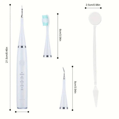 Electric Teeth Cleaner Kit USB Rechargeable – 5 Cleaning Modes Dental Scaler Plaque Tartar Remover Gum Health Tool for Adults Family Holiday Gift Set Black White Green