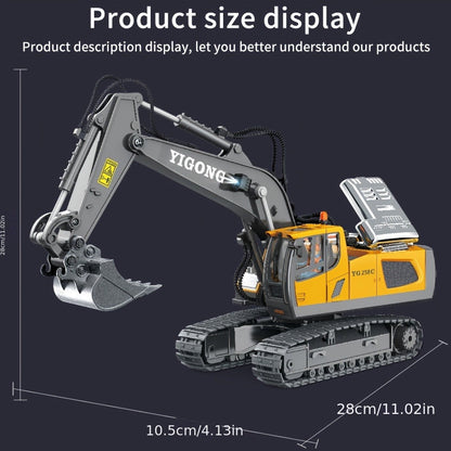 RC Excavator Toy 1:18 Scale 2.4GHz Remote Control with Metal Scoop 680-Degree Rotation Lights & Sound – Construction Vehicle Set Dump Truck Bulldozer Loader for Boys Ages 8+ Birthday Christmas Gift