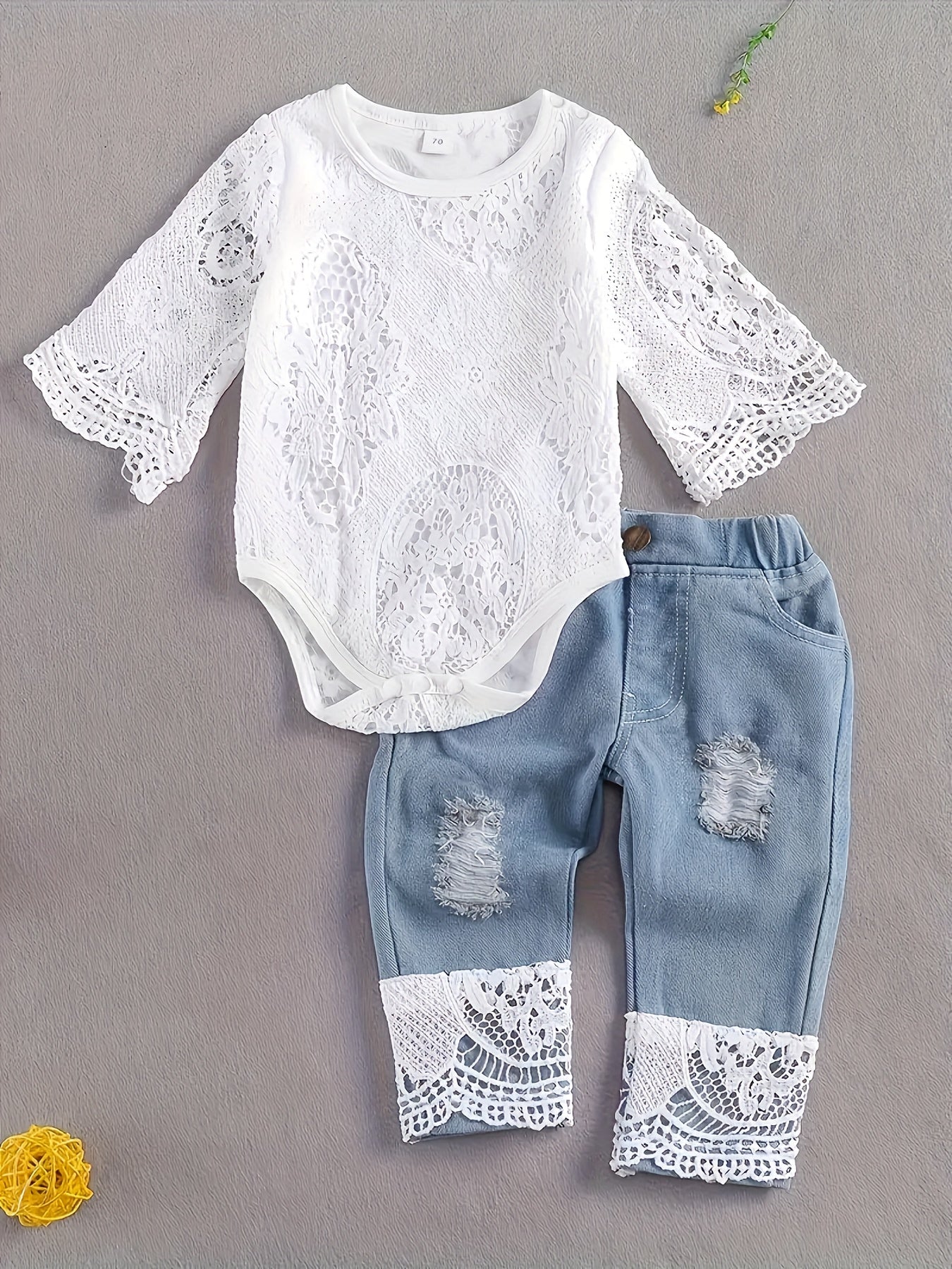 Baby Girls Outfit Set - Denim-Look Lace Style 41381