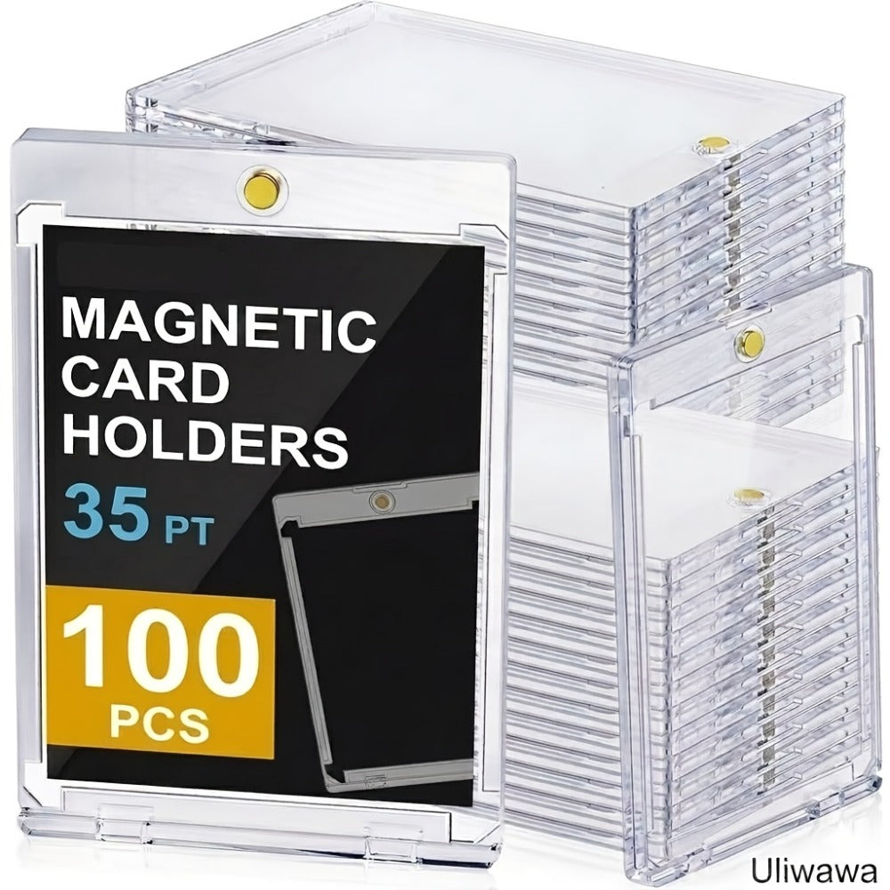 Magnetic Card Holder 35pt Bulk Pack 25/50/100pcs – Slim One-Touch UV Protection Hard Plastic Trading Card Magnet Case for Baseball, Football, Pokemon & Sports Cards