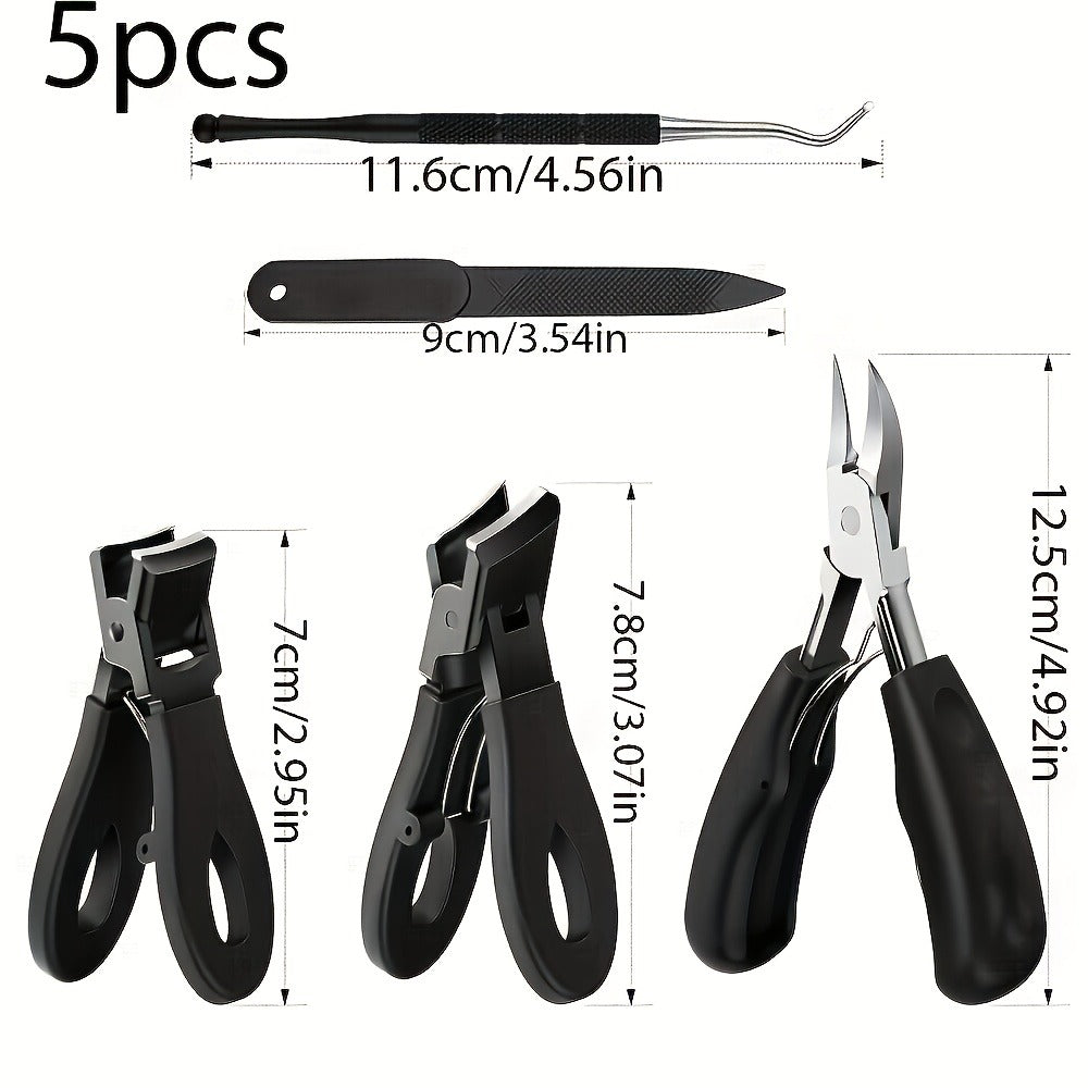 Concave Blade Wide Jaw Nail Clippers for Thick Toenails 5pcs Set Heavy Duty Stainless Steel Ingrown Toenail Trimmer Professional Pedicure Tool for Seniors Men Elderly
