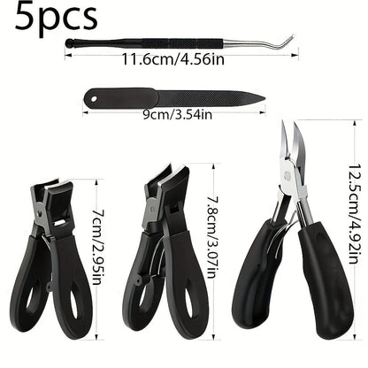 Concave Blade Wide Jaw Nail Clippers for Thick Toenails 5pcs Set Heavy Duty Stainless Steel Ingrown Toenail Trimmer Professional Pedicure Tool for Seniors Men Elderly