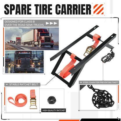 Adjustable Truck Tire Storage Rack with Ratchet Strap and Chain, Portable Semi-Truck Spare Tire Holder, Secure Tire Carrier, Utility Trailer Tire Bracket (halloween & car accessories)