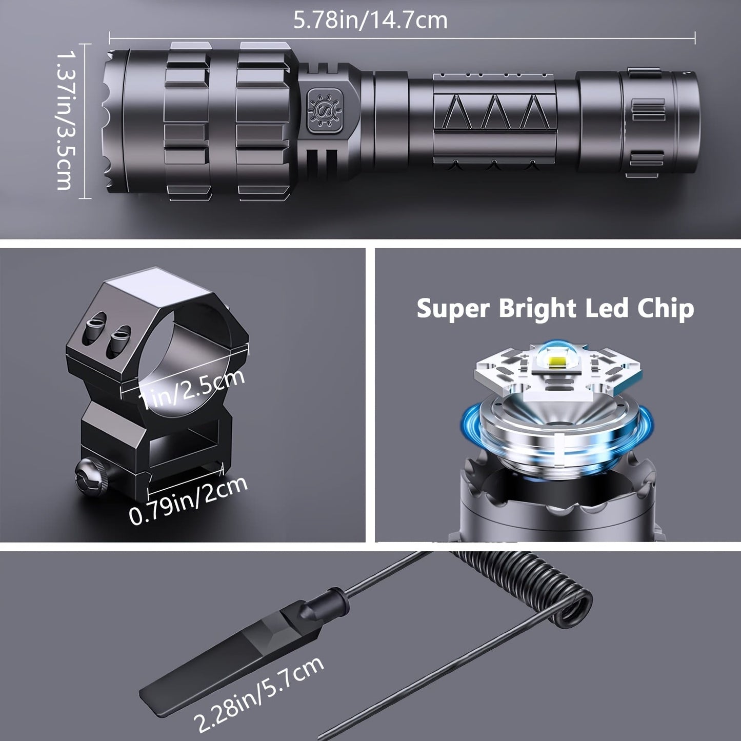 Picatinny Rail Flashlight 2 Pack - High Lumen Tactical Torch, 5 Modes, USB Rechargeable, 20mm Rail Mount, Wrist Strap & Remote Switch Included for Hunting, Shooting & Outdoor Use