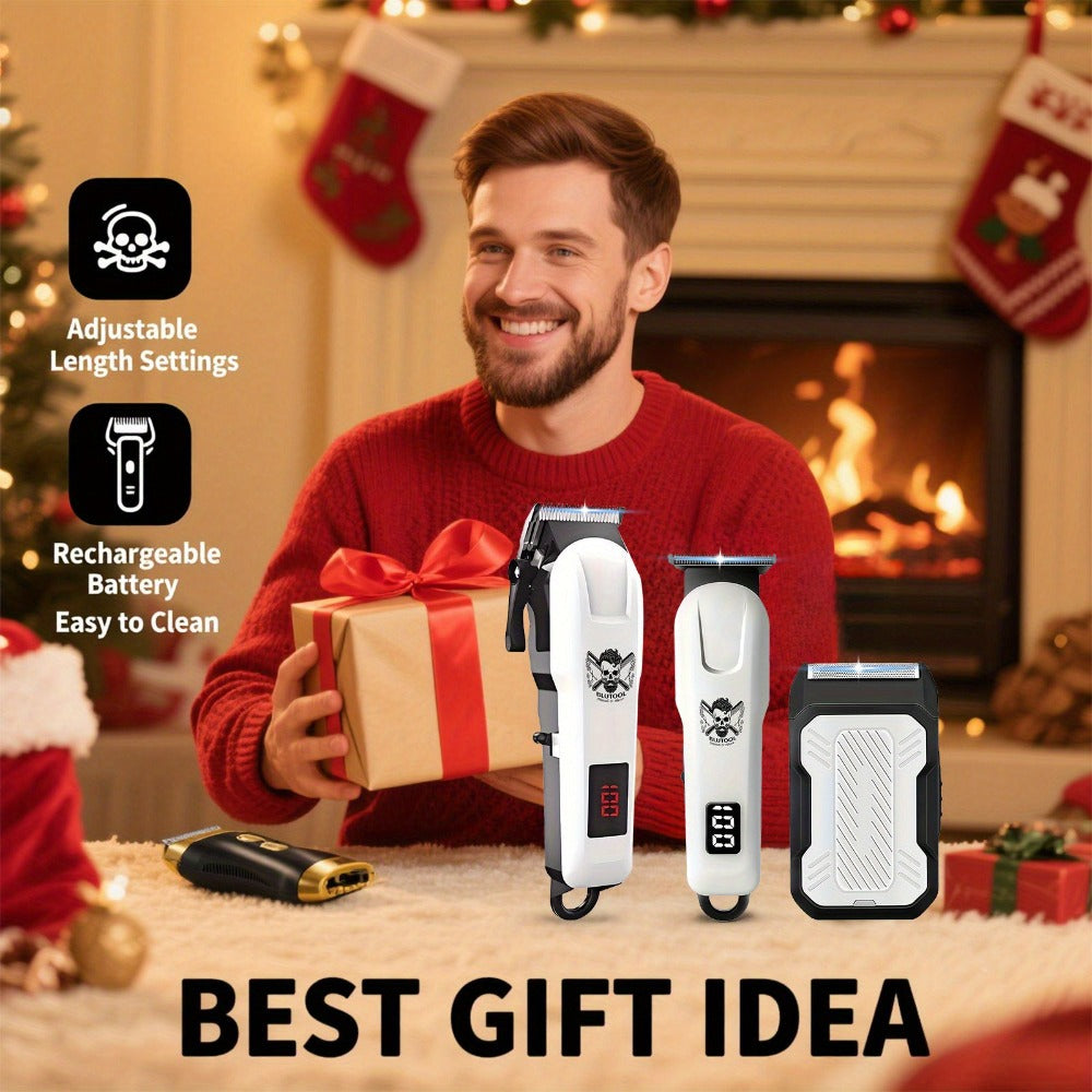 Cordless Hair Clipper Set for Men USB Rechargeable Electric Shaver with LED Display - Professional Grooming Kit 2 or 3 Piece Wireless Hair Trimmer for Home & Travel Gift