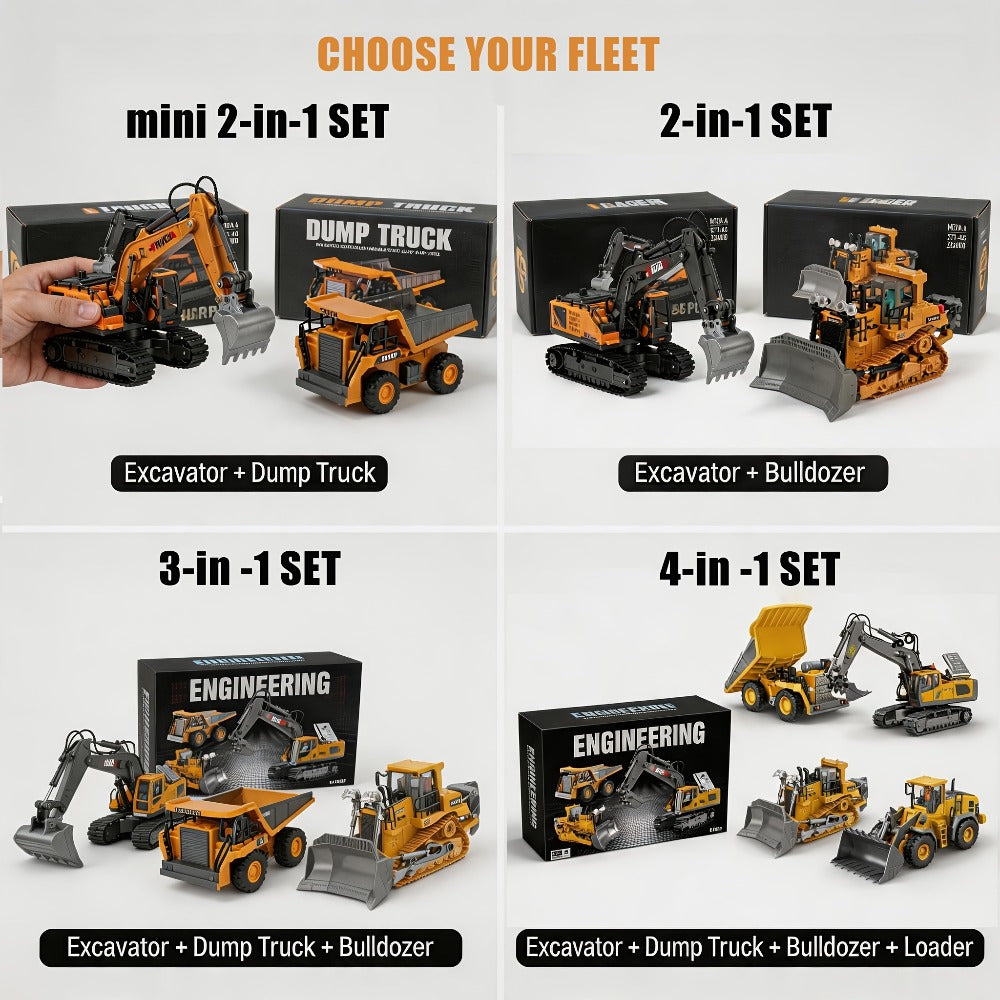 RC Construction Vehicle Set 2/3/4pcs – 2.4GHz 11-Channel Remote Control Excavator Dump Truck Bulldozer Alloy Engineering Toy for Boys Kids Ages 6+, Best Birthday Christmas Gift