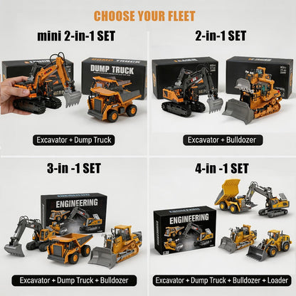 RC Construction Vehicle Set 2/3/4pcs – 2.4GHz 11-Channel Remote Control Excavator Dump Truck Bulldozer Alloy Engineering Toy for Boys Kids Ages 6+, Best Birthday Christmas Gift