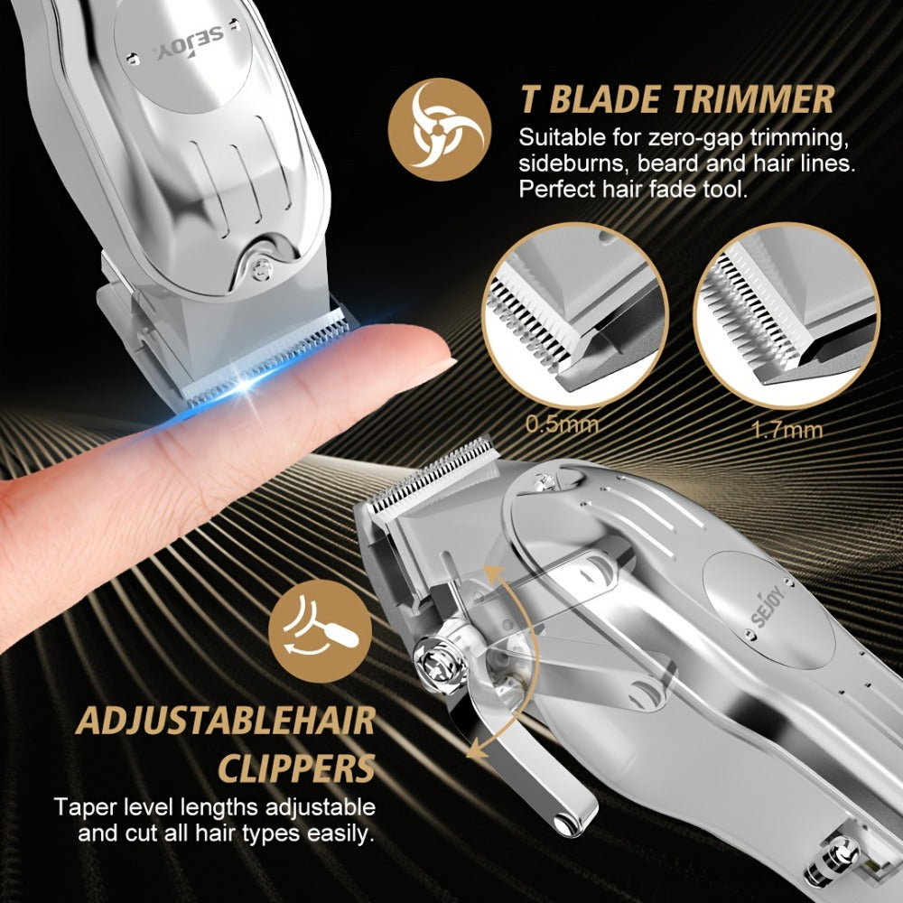 Professional Hair Clippers for Men Cordless Zero Gap T-Blade Metal Barber Clipper with LED Display & Guide Combs - Rechargeable Fade Trimmer for Edges Line-Up Beard Grooming Gift