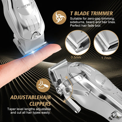 Professional Hair Clippers for Men Cordless Zero Gap T-Blade Metal Barber Clipper with LED Display & Guide Combs - Rechargeable Fade Trimmer for Edges Line-Up Beard Grooming Gift