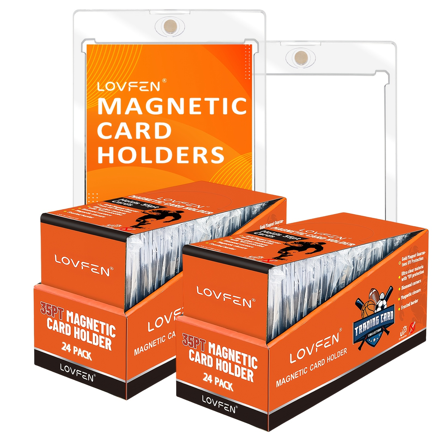 Magnetic Trading Card Holder 48 Pack 35PT UV Hard Plastic Case Single Touch Magnetic Closure for Trading Cards Sports Football Baseball Game Collectibles Bulk Card Protection Set