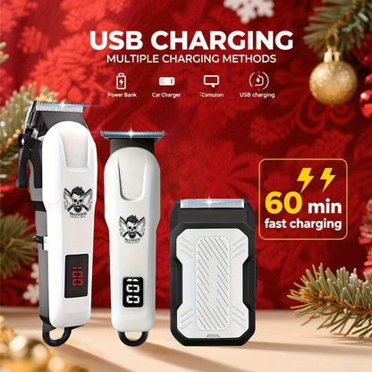 Cordless Hair Clipper Set for Men USB Rechargeable Electric Shaver with LED Display - Professional Grooming Kit 2 or 3 Piece Wireless Hair Trimmer for Home & Travel Gift