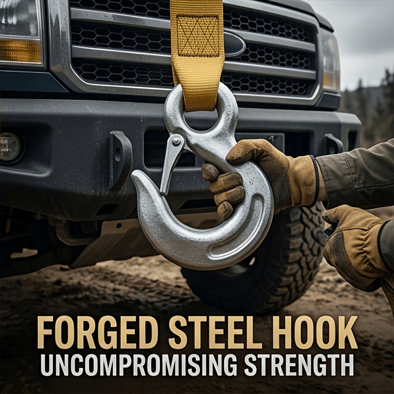 Heavy-Duty Trailer Winch Strap, 4 Meters 13 Feet, 1.3 Tons, 11, 000 Pounds Capacity, Equipped with Forged Steel Hook, Suitable for Emergency Vehicle Rescue Ropes for SUV Trucks, Pickup Trucks, Etc., Essential Kit for Off-Road Rescue Towing Equipment