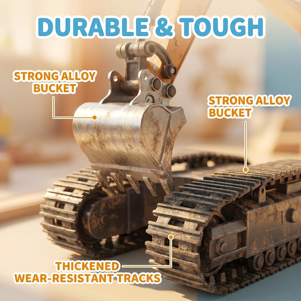 RC Construction Truck Toy 1:24 Scale Alloy Bulldozer Dump Truck & Excavator – 11-Channel Remote Control with Forward, Backward, Turning & Sound, Indoor Outdoor RC Toy Gift for Boys Girls