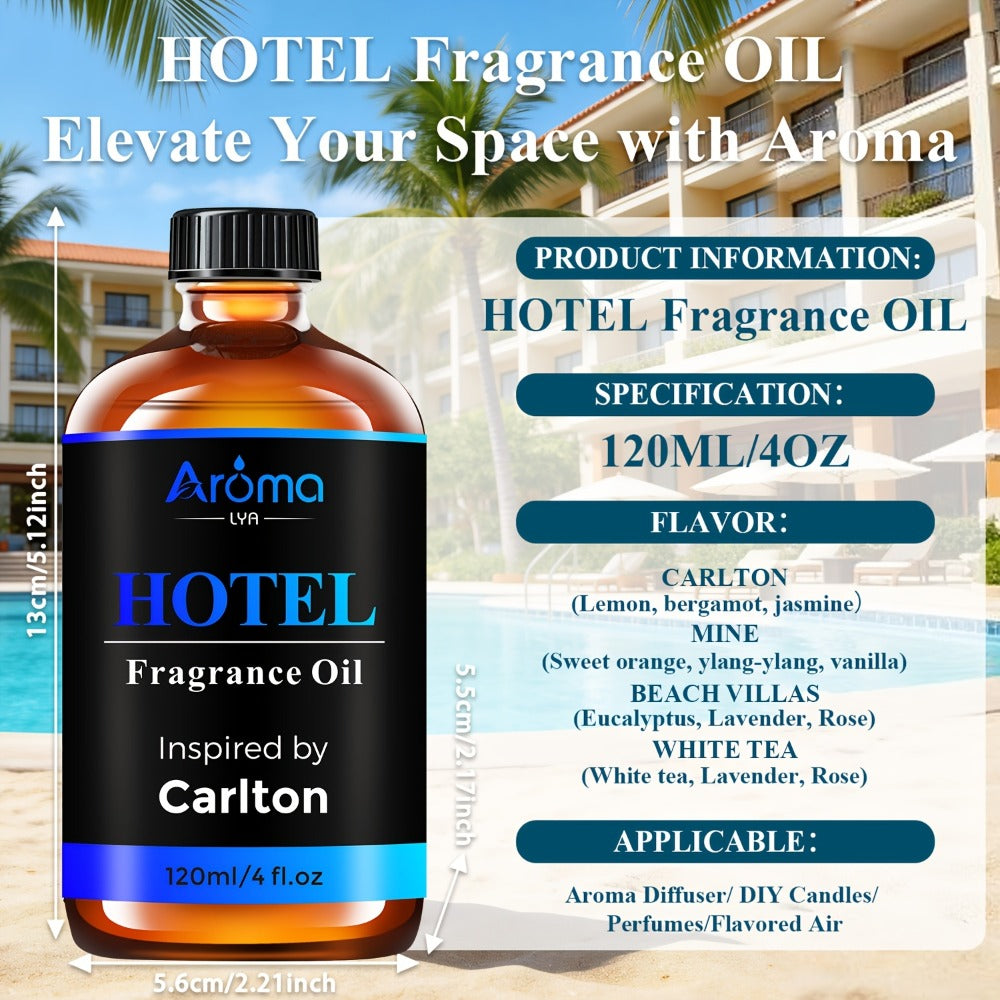 Hotel Fragrance Oil 4oz – Luxury Resort Scents for Diffuser, Candle, Humidifier & Car | M Way, White Tea, Carlton, Beach Villas