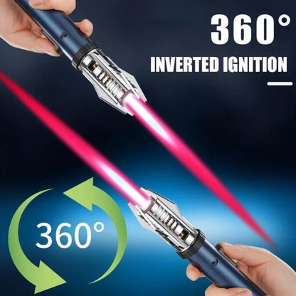 Windproof Turbo Torch Lighter 360 Degree Ignition Metal Jet Flame Lighter with Safety Lock Adjustable Flame for Camping BBQ Outdoor Cooking Butane Gas Not Included