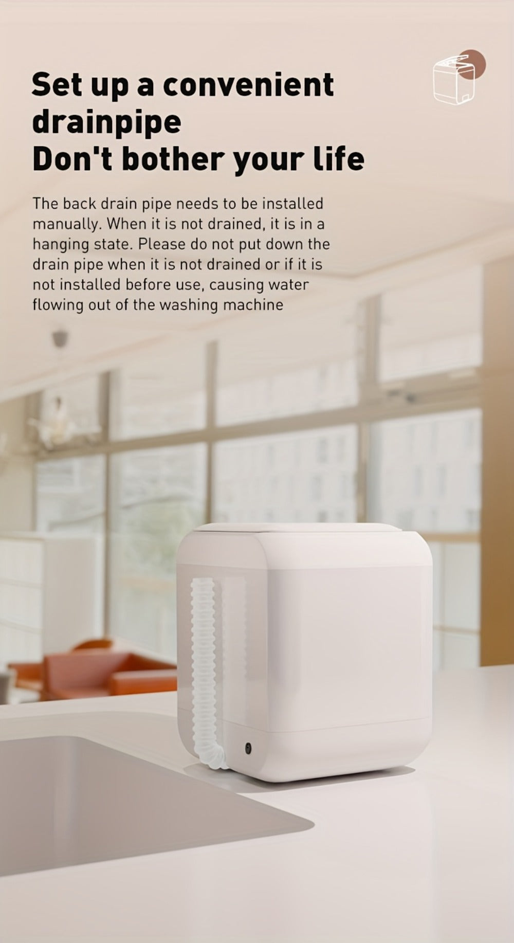 Mini Washing Machine Pure Copper Motor High Torque 4 Washing Modes Portable Washer for Underwear Socks Baby Clothes Separate Washing Anti Cross-Infection White