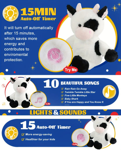 Glowing Highland Cow Plush Toy with Music No Battery Needed — Rhythmic Breathing Light Soft Stuffed Animal Calming Night Light for Baby Toddler Kids, Baby Shower Birthday Christmas Gift