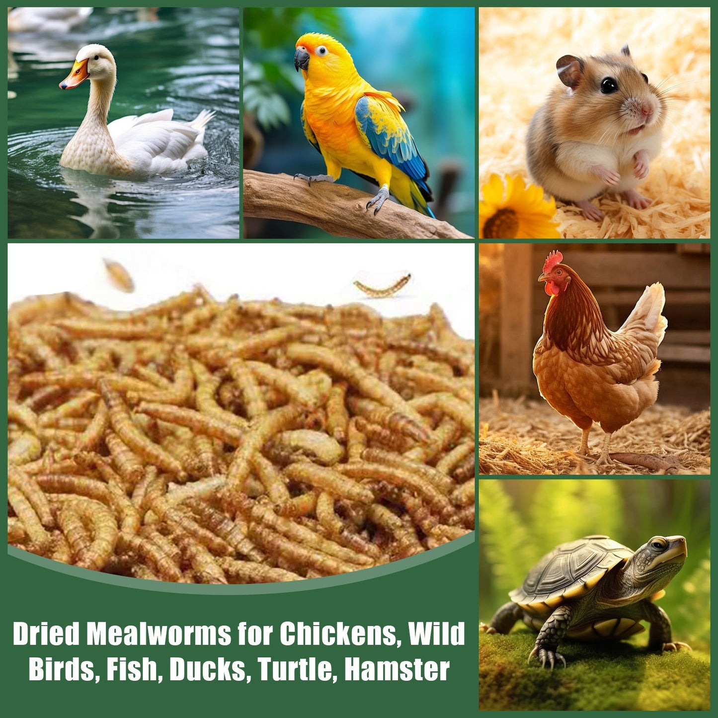 Dried Mealworms High Protein Animal Feed – Natural Insect Treats for Chickens Wild Birds Hens Ducks Turtles Fish Lizards Hamsters, Non-GMO Dried Larvae Pet Food Supplement, 0.6LB to 44LB