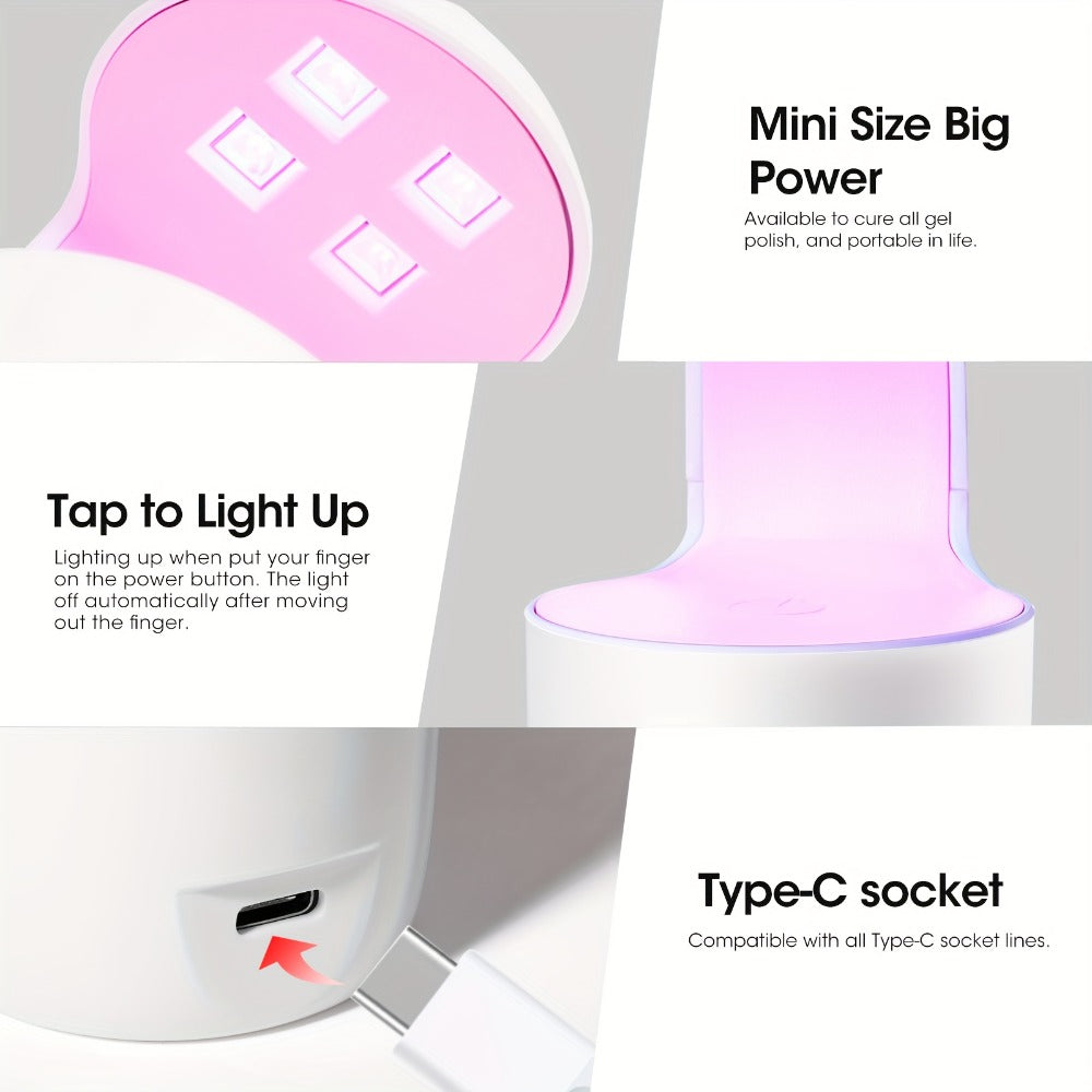 Solid Gel Nail Glue Kit with Mini LED Lamp — 8g UV Cure Gel Glue 28+ Days Long-Lasting Bond for Press On Nails Acrylic Tips Rhinestones, Non-Toxic Natural Resin, Salon & Home Manicure Gift Set
