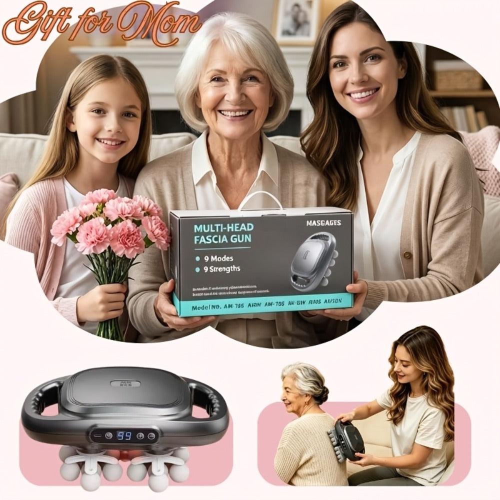 Massage Gun for Deep Tissue Relief – Cordless Percussion Massager with 9 Speeds & 9 Modes, Multiple Heads for Back, Neck, Shoulders, Legs & Feet | Gift for Dad & Mom