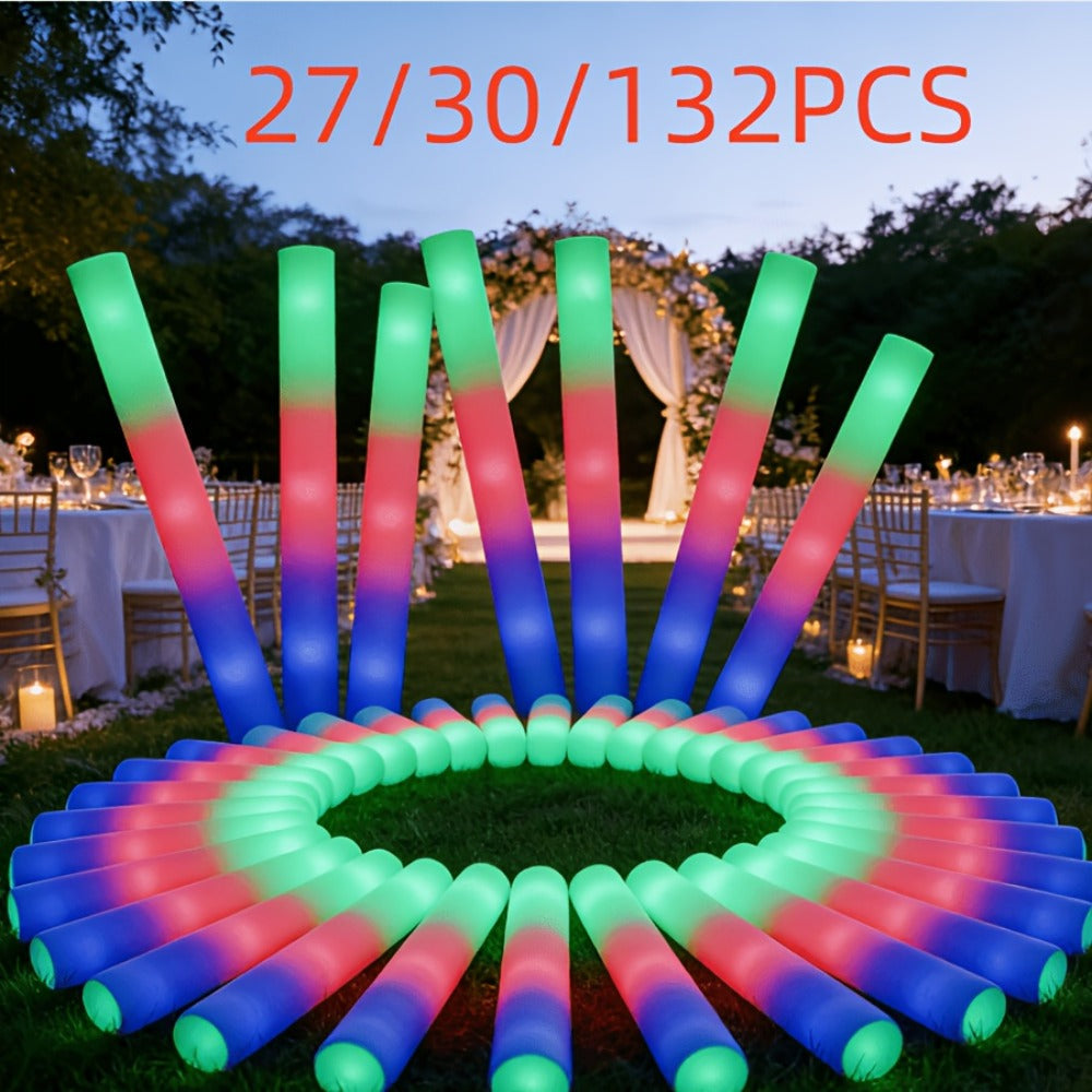 LED Light Up Foam Glow Wands 27/30 Pack – Multi-Color Flashing Glow Sticks for Party Supplies Weddings Birthdays Christmas Graduation Camping Outdoor Celebrations