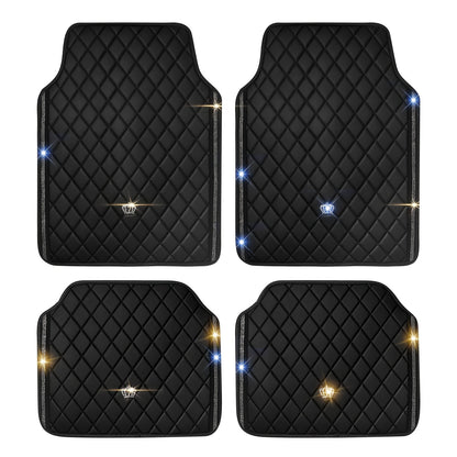 Red Black PVC Embroidery Inlaid Glitter Glowing Crown Artificial Rhinestone Car Foot Pad Easy To Clean Unisex