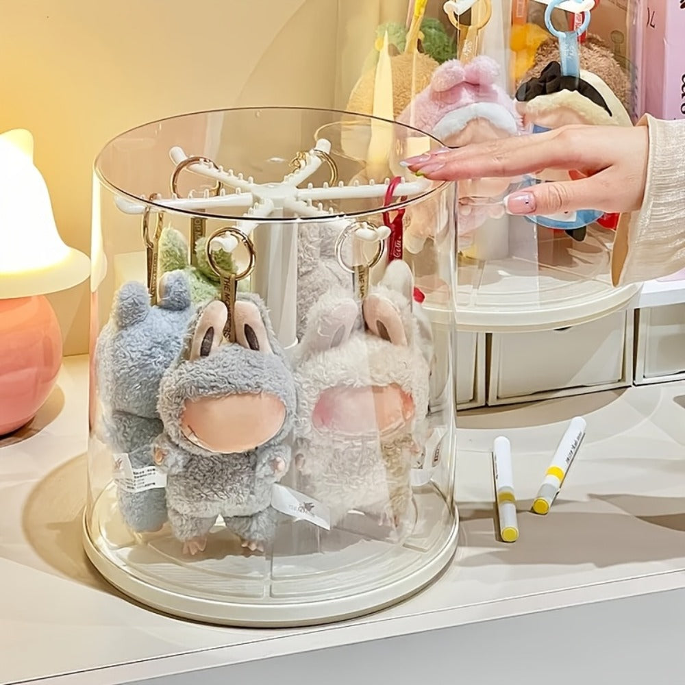LABUBU Display Case 360 Rotating Acrylic Box with Dust Cover – Plush Toy Figure Storage Case Multi-Layer Hanging Rack for Collectible Figures Blind Box Anime, Black or White