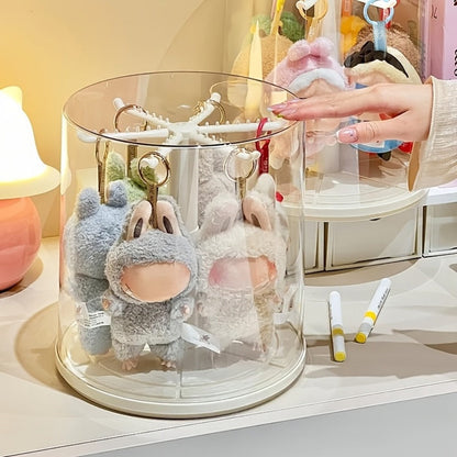 LABUBU Display Case 360 Rotating Acrylic Box with Dust Cover – Plush Toy Figure Storage Case Multi-Layer Hanging Rack for Collectible Figures Blind Box Anime, Black or White