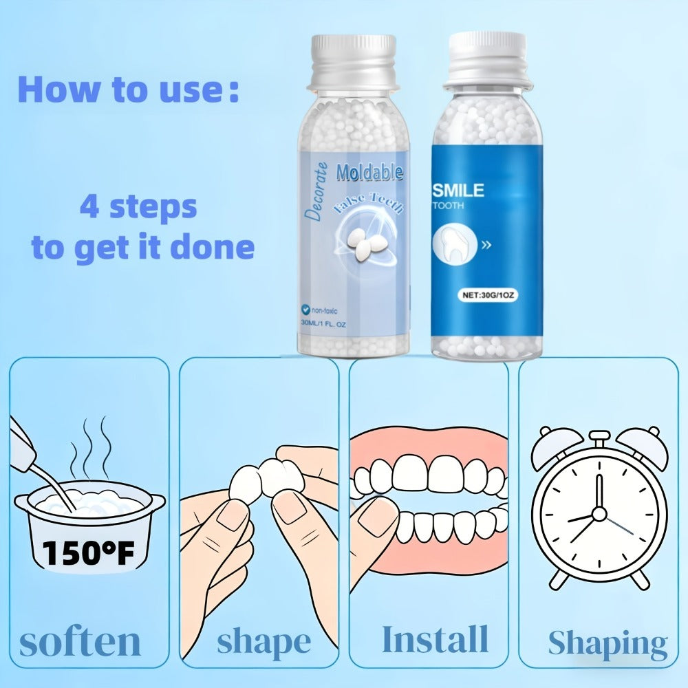 Moldable Fake Teeth Kit for Adults & Seniors – Temporary Dental Veneers Missing Tooth Filling Repair Snap On Teeth Natural-Looking Smile Makeover Halloween Christmas Unisex