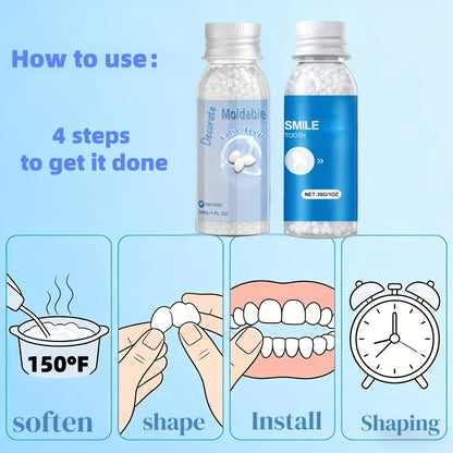 Moldable Fake Teeth Kit for Adults & Seniors – Temporary Dental Veneers Missing Tooth Filling Repair Snap On Teeth Natural-Looking Smile Makeover Halloween Christmas Unisex