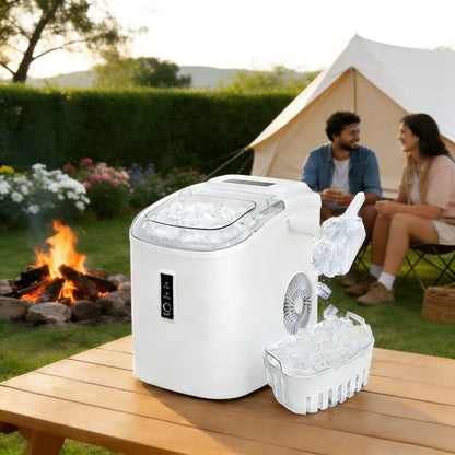 Portable Ice Maker Countertop – Bullet Ice Machine 26-29 Lbs Daily, 9 Ice Cubes in 6 Mins, Self-Cleaning, Quiet Under 45dB, with Handle, Basket & Scoop, for Home, Kitchen, Camping & RV