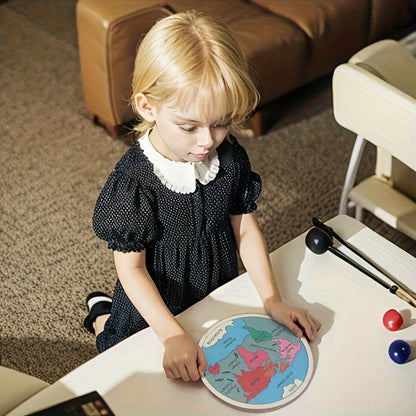Wooden World Map Puzzle for Kids – Seven Continents Geography Learning Toy, Colorful STEM Educational Puzzle, Montessori Gift for Boys & Girls Ages 3+, 7.8"x7.8"