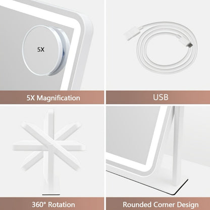 Lighted Makeup Mirror with 5X Magnification - LED Vanity Mirror with 3-Color Adjustable Lighting, Smart Touch Control, 360° Rotation, Tabletop Illuminated Mirror for Dressing Table, Makeup Desk & Bathroom