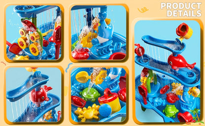Sand and Water Table for Toddlers 3-Tier – Outdoor Sensory Play Set with Shovel Scoop & Strainer, BPA-Free Backyard Beach Summer Activity Toy for Boys & Girls Ages 2 3 4 5 6 (Blue)