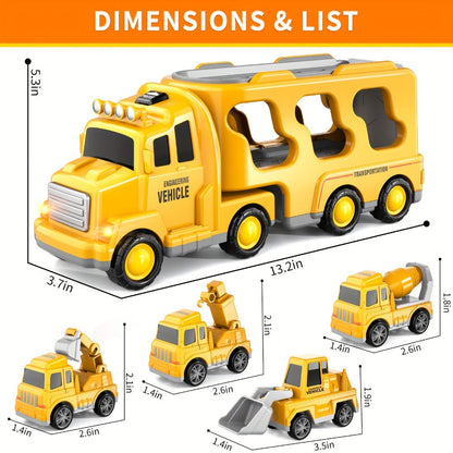 Ambulance Truck Toy Set for Boys – 5-in-1 Friction Power Carrier Truck with Lights & Sounds, Push & Go Emergency Vehicle Toys for Toddlers Kids Ages 3+, Birthday Christmas Gift for Boys