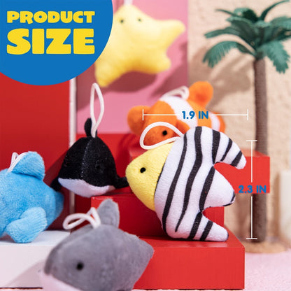 Mini Sea Animal Plush Toys Bulk 24 Pack – Stuffed Ocean Animal Keychain Set for Party Favors, Pinata Fillers, Goodie Bag Stuffers, Easter Basket Fillers, Classroom Prizes, Birthday Christmas Gifts for Kids