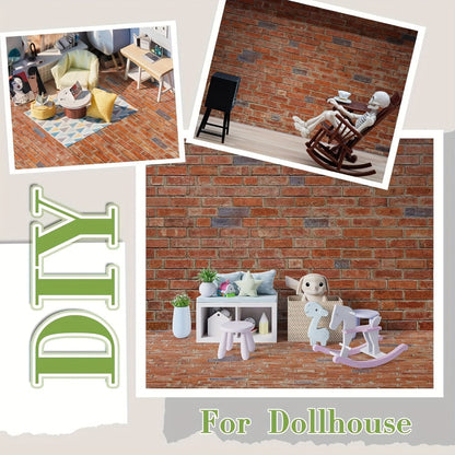 Dollhouse Wallpaper Flooring Peel Stick 12 Sheets Red Clinker Brick Miniature Self-Adhesive Paper for 1:12 Scale Dollhouse DIY Craft Room Box Diorama Decor Gift