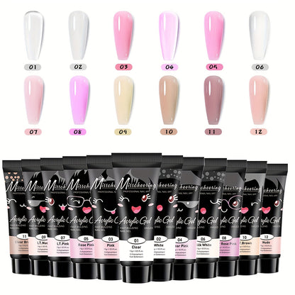 Poly Gel Nail Extension Kit 12pcs 3D Modeling Sculpting Gel – Semi-Permanent Resin Strengthener, Transparent Color Gel, Long-Lasting Acrylic Alternative for Beginner Salon DIY Nail Art Women