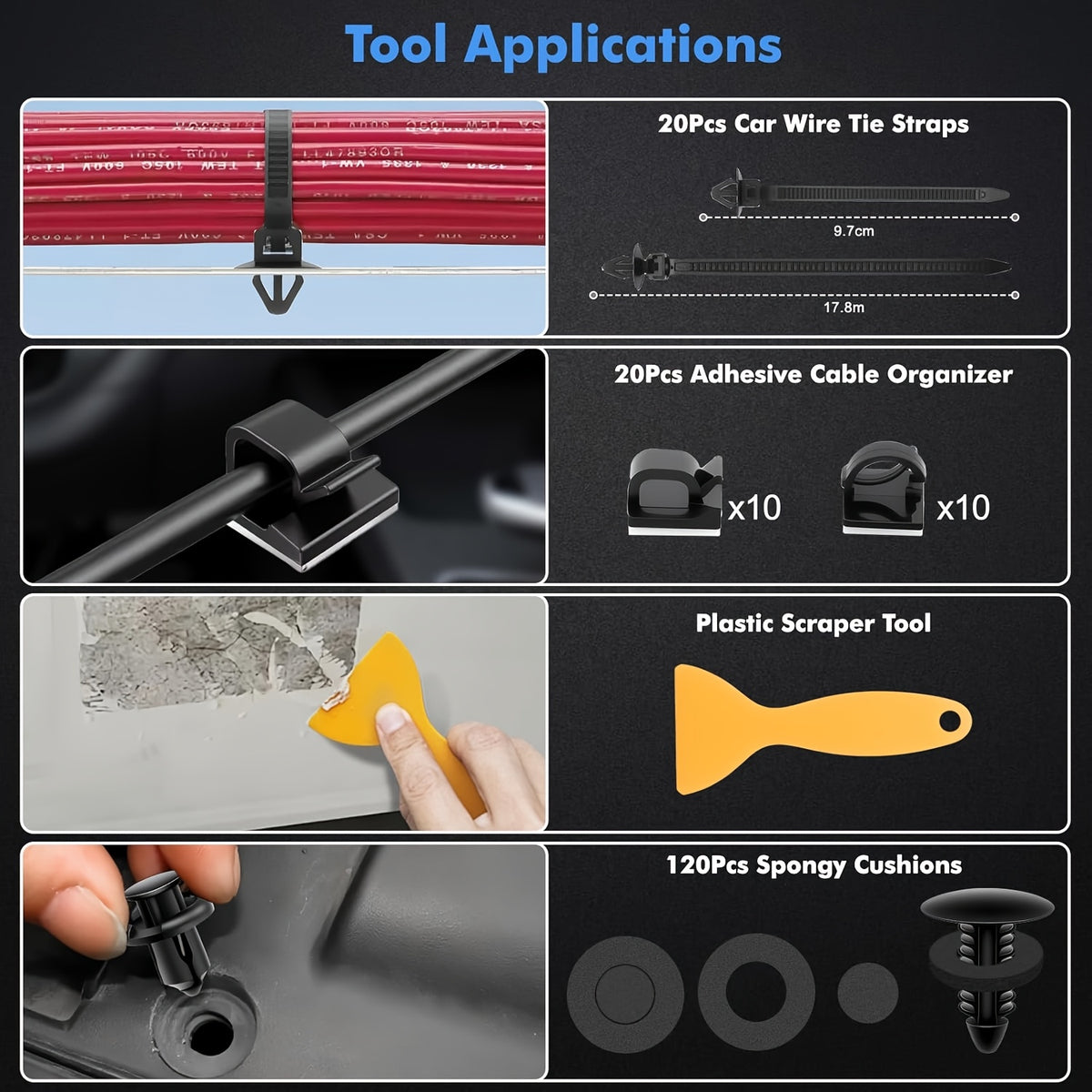 240pcs Auto Trim Removal Tool, Auto Push Pin Bumper Retainer Clip Set Fastener Terminal Remover Tool Adhesive Cable Clips Pry Kit Car Panel Radio Removal Auto Clip Pliers, for Car Interior & Exterior Repair