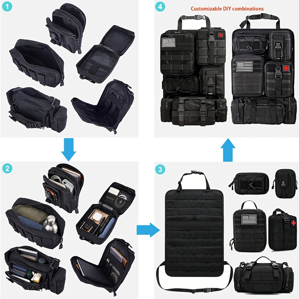 [Universal] Car Seat Back Organizer, Upgrade Vehicle Panel Organizer with 5 Detachable MOLLE Pouches for Vehicles Such As Jeep, Truck, SUV, Etc Multipurpose Car Organizer Hanging Travel Accessories Organizer Comes with 6pcs Keychains