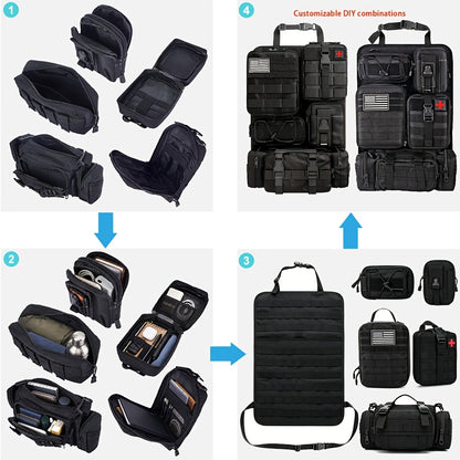 [Universal] Car Seat Back Organizer, Upgrade Vehicle Panel Organizer with 5 Detachable MOLLE Pouches for Vehicles Such As Jeep, Truck, SUV, Etc Multipurpose Car Organizer Hanging Travel Accessories Organizer Comes with 6pcs Keychains