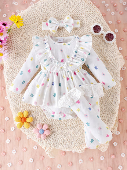 Baby Girls Outfit Set - Floral Lace Trim