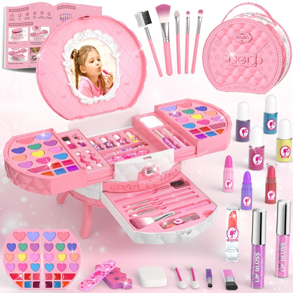 Girls Makeup Set with Dressing Table & Mirror - Princess Pretend Play Vanity Toy for Kids Ages 3-12, Birthday Christmas Halloween Gift for Girls