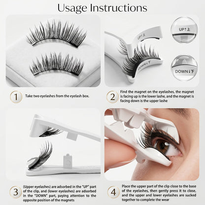 Magnetic Eyelashes Glue-Free Reusable False Lashes – Natural Wispy Fluffy Cat Eye Style, Waterproof & Sweatproof with Applicator & Storage Case, Black & Pink Set for Daily Wear, Parties & Beauty Gifts