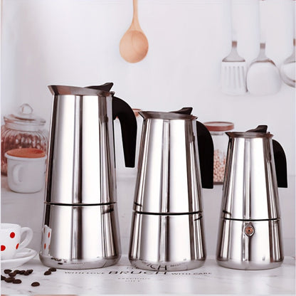 Stainless Steel Moka Pot Italian Espresso Maker – 2/4/6/9 Cup Stovetop Coffee Maker, Straight Style Moka Express for Home, Camping & Outdoor Use, Includes Cleaning Cloth – Professional Espresso Brewer