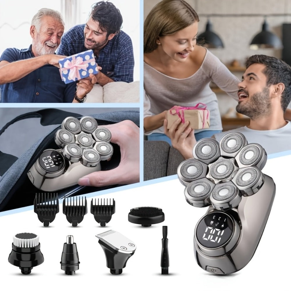 Electric Shaver 8-Blade 5-in-1 – IPX7 Waterproof USB-C Rechargeable Multi-Function Grooming Kit with Nose Hair Trimmer & Facial Brush, Fully Washable, 8D Replacement Blade Available