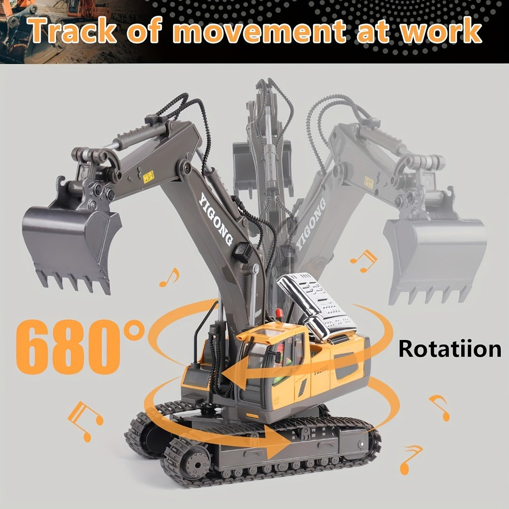 Remote Control Excavator Loader Dump Truck Toy for Kids 2.4GHz Alloy RC Construction Vehicle with Light & Sound, USB Rechargeable, Boys Gift for Halloween Thanksgiving Christmas Birthday Ages 3+