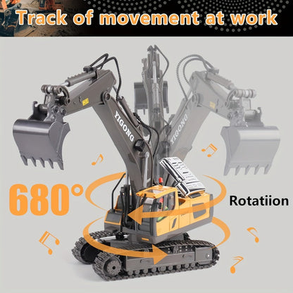 Remote Control Excavator Loader Dump Truck Toy for Kids 2.4GHz Alloy RC Construction Vehicle with Light & Sound, USB Rechargeable, Boys Gift for Halloween Thanksgiving Christmas Birthday Ages 3+