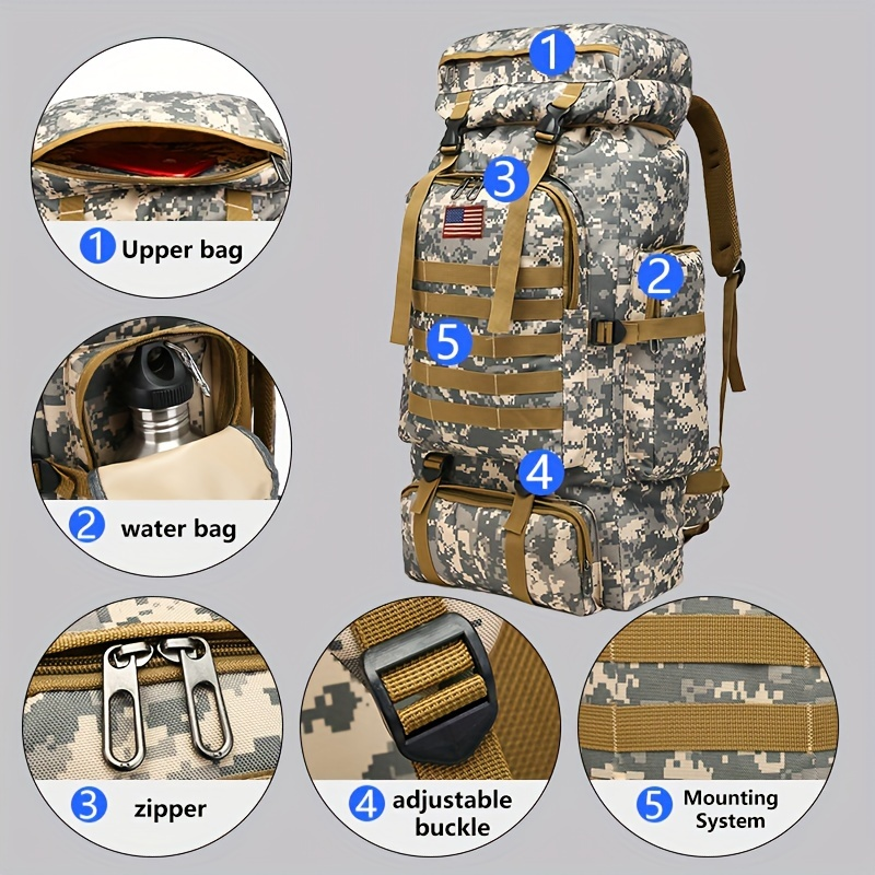 Military Hiking Backpack 80L – Tactical 3-Day Assault Pack Oxford Fabric DIY System for Camping Hunting Travel Unisex